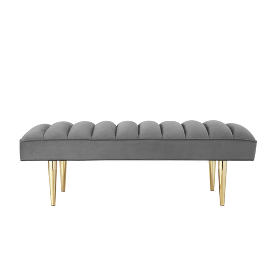 HomeRoots 53 Light Gray And Gold Upholstered Velvet Bench - 22