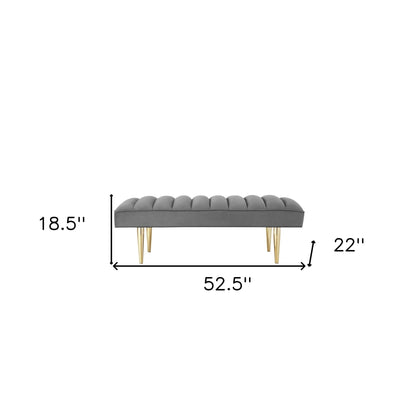 HomeRoots 53 Light Gray And Gold Upholstered Velvet Bench - 22