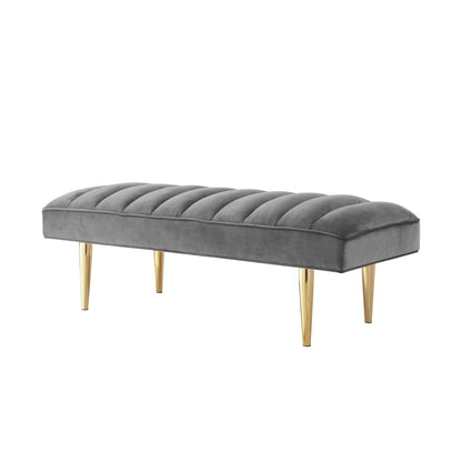 HomeRoots 53 Light Gray And Gold Upholstered Velvet Bench - 22