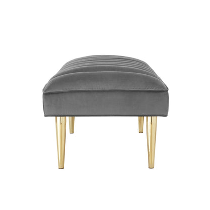 HomeRoots 53 Light Gray And Gold Upholstered Velvet Bench - 22