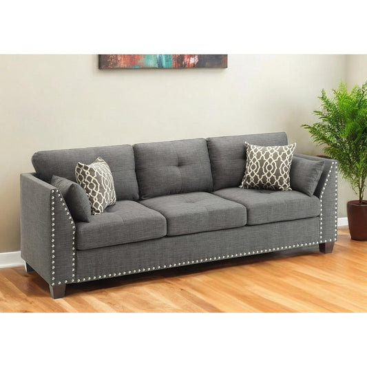 HomeRoots 68 Gray Linen Sofa With Black Legs - 68' X 31' X 36'
