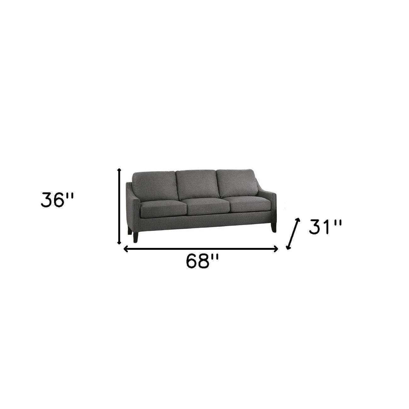 HomeRoots 68 Gray Linen Sofa With Black Legs - 68' X 31' X 36'