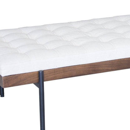 HomeRoots 72 Ivory Brown And Black Tufted Cotton Wood And Metal Cushioned Bench With Pillow - 72