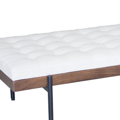 HomeRoots 72 Ivory Brown And Black Tufted Cotton Wood And Metal Cushioned Bench With Pillow - 72
