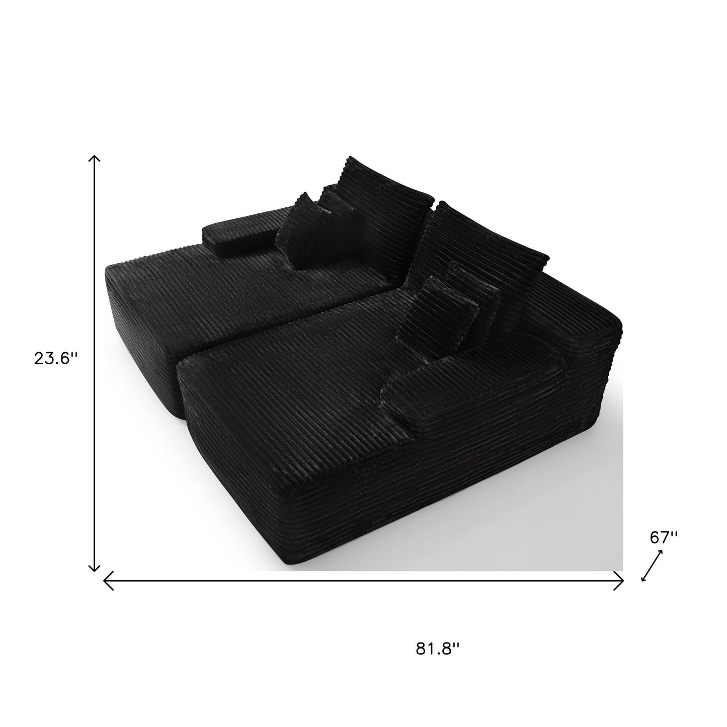 HomeRoots 82 Black Corduroy Modular Sofa Chaise And Toss Pillows