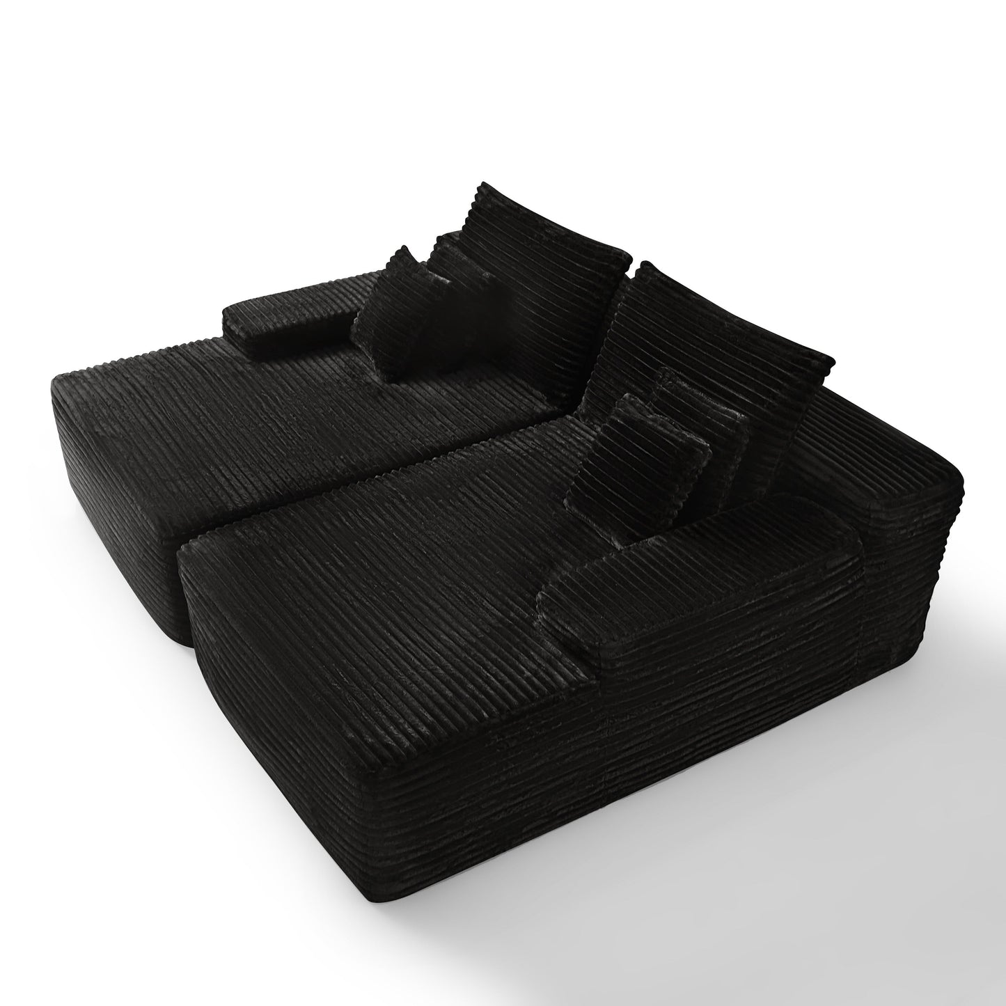 HomeRoots 82 Black Corduroy Modular Sofa Chaise And Toss Pillows