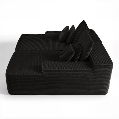 HomeRoots 82 Black Corduroy Modular Sofa Chaise And Toss Pillows