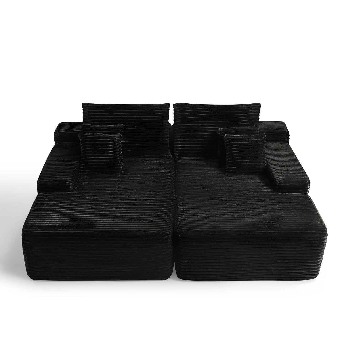 HomeRoots 82 Black Corduroy Modular Sofa Chaise And Toss Pillows
