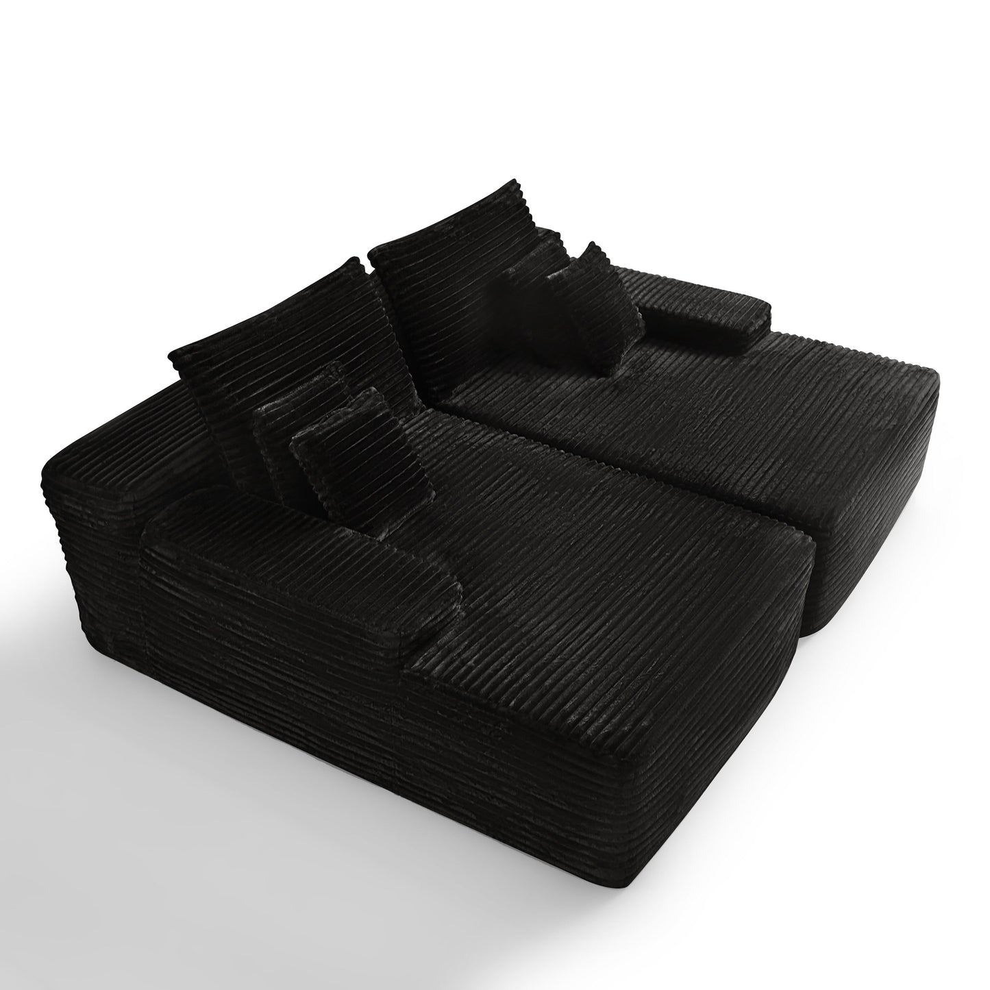 HomeRoots 82 Black Corduroy Modular Sofa Chaise And Toss Pillows