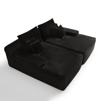 HomeRoots 82 Black Corduroy Modular Sofa Chaise And Toss Pillows