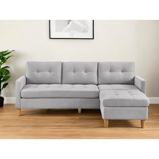 HomeRoots 87 Light Gray Polyester Blend Sofa With Ottoman With Natural Legs - 87
