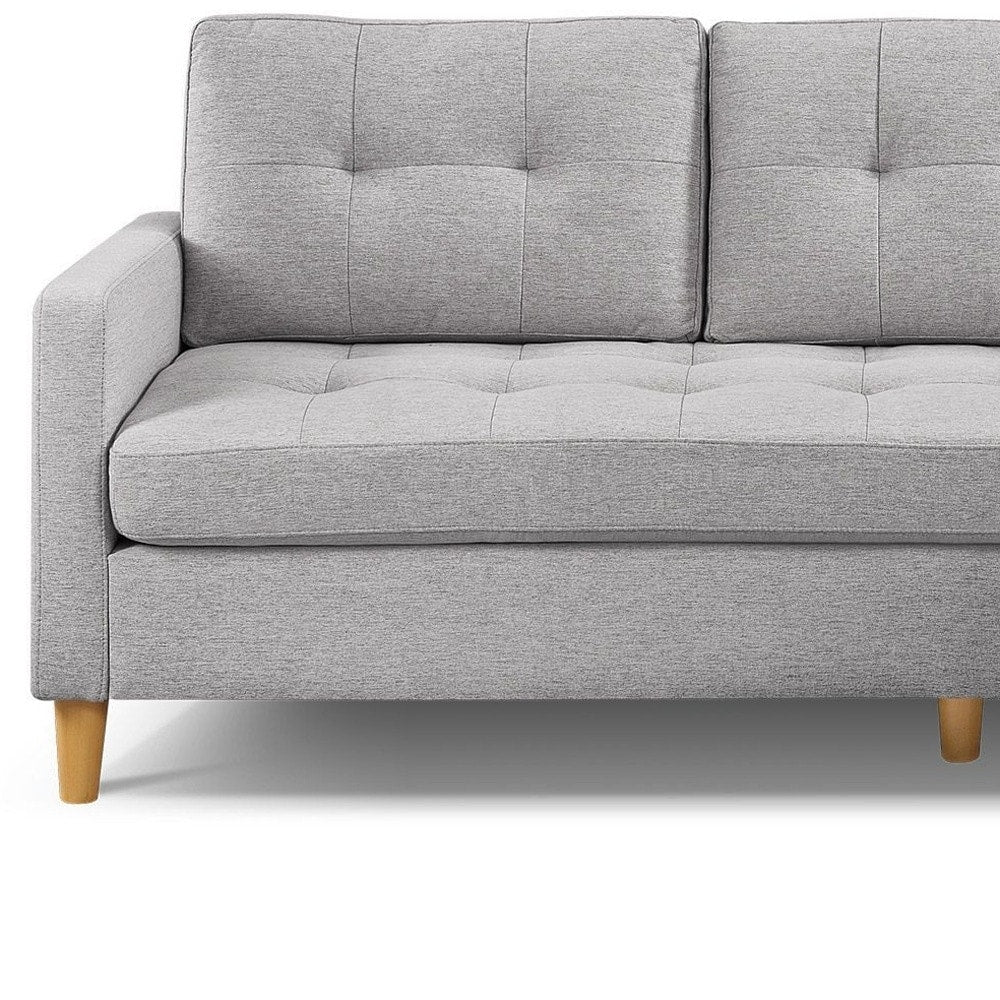 HomeRoots 87 Light Gray Polyester Blend Sofa With Ottoman With Natural Legs - 87