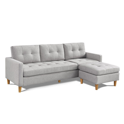 HomeRoots 87 Light Gray Polyester Blend Sofa With Ottoman With Natural Legs - 87
