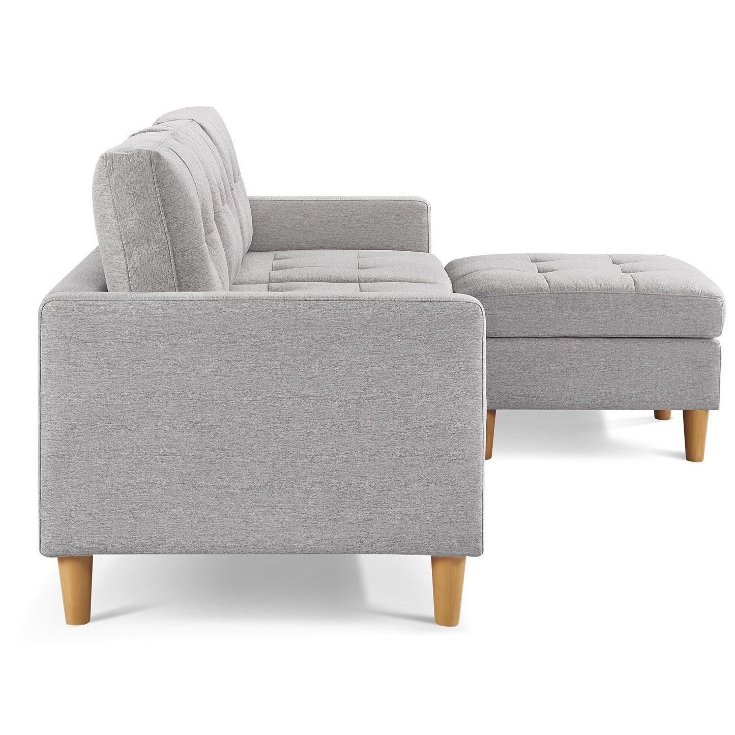 HomeRoots 87 Light Gray Polyester Blend Sofa With Ottoman With Natural Legs - 87
