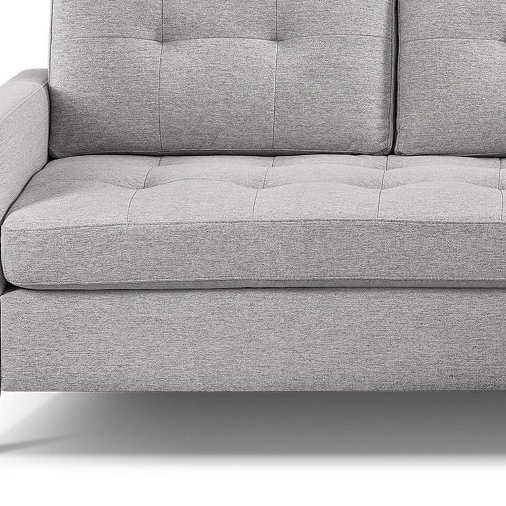 HomeRoots 87 Light Gray Polyester Blend Sofa With Ottoman With Natural Legs - 87
