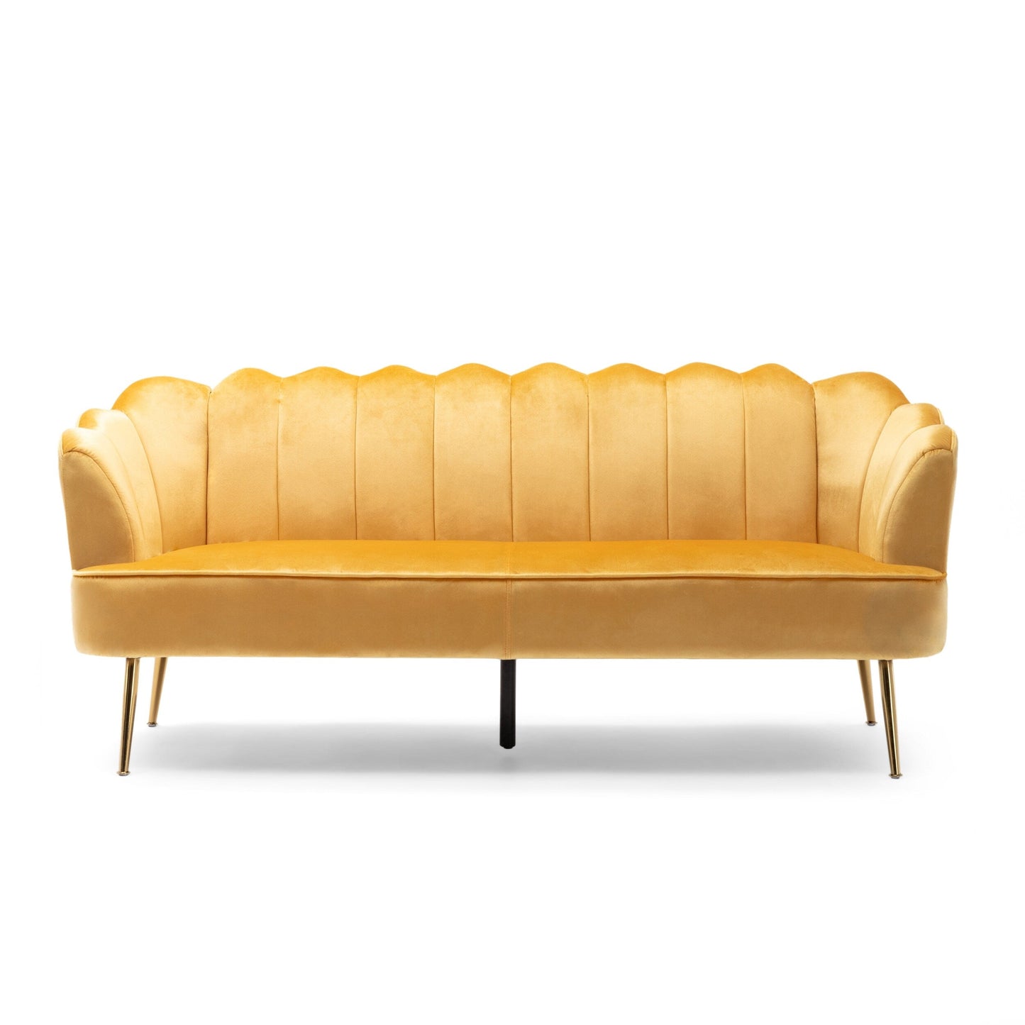 Honey 76.25 Velvet Channel Stitching 3-seater Sofa with Metal Legs for Living Room
