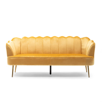 Honey 76.25 Velvet Channel Stitching 3-seater Sofa with Metal Legs for Living Room