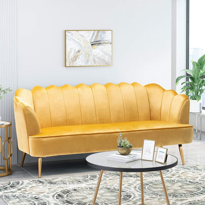 Honey 76.25 Velvet Channel Stitching 3-seater Sofa with Metal Legs for Living Room