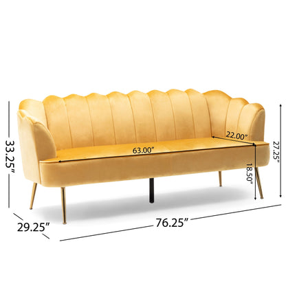 Honey 76.25 Velvet Channel Stitching 3-seater Sofa with Metal Legs for Living Room