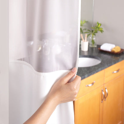 Hookless Escape 3-in-1 Shower Curtain with Sheer Top Window, Flex-on Rings & Fabric Liner