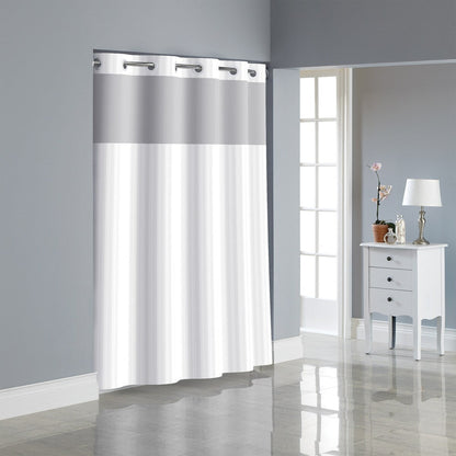 Hookless Satin Stripe 3-in-1 Shower Curtain with Sheer Top Window, Flex-on Rings & PEVA Liner