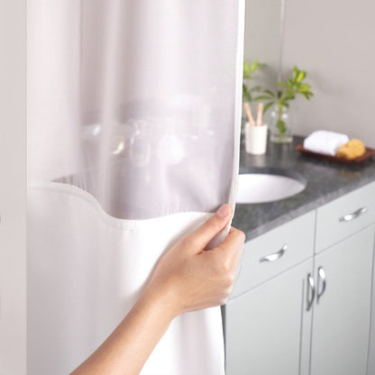 Hookless Waffle 3-in-1 Shower Curtain with Sheer Top Window, Flex-on Rings & Fabric Liner