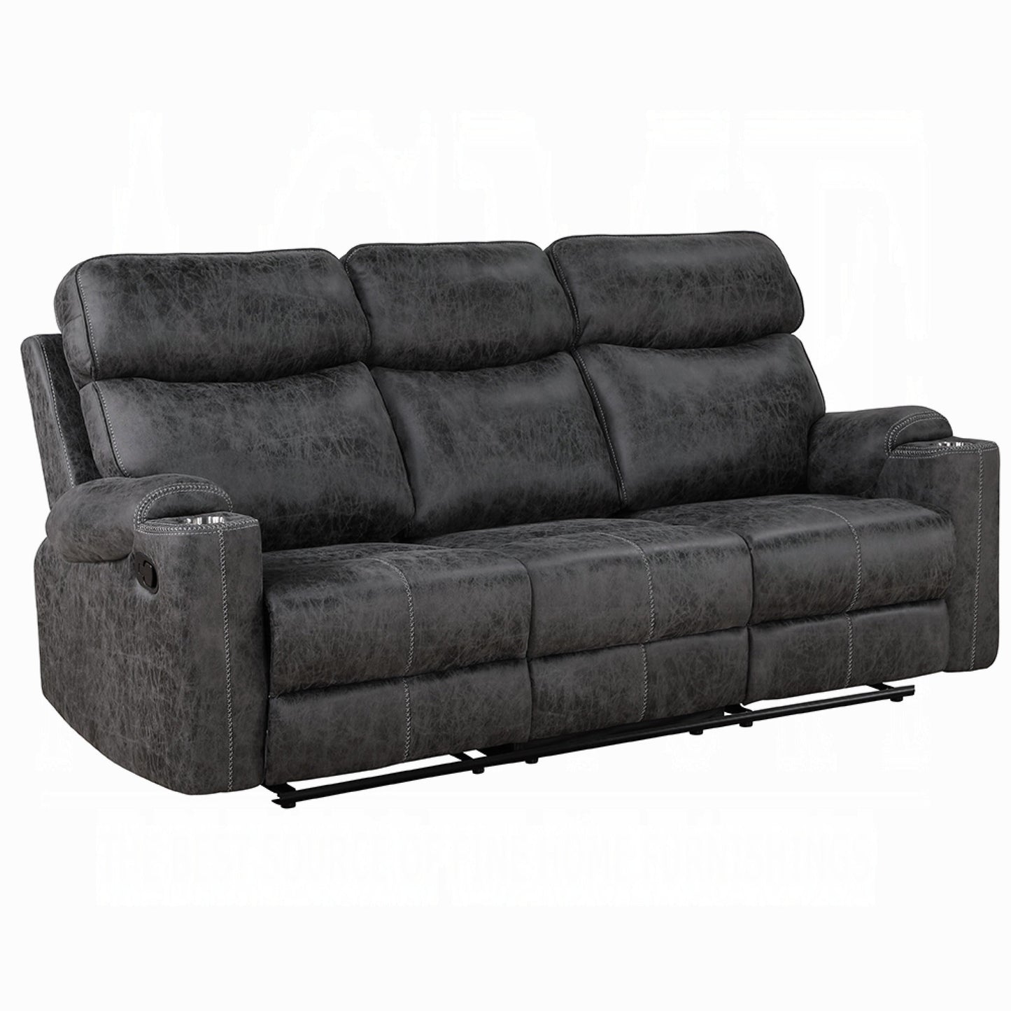 Hori Manual Recliner Sofa, 86 Inch, Dark Gray Microfiber, Cupholders