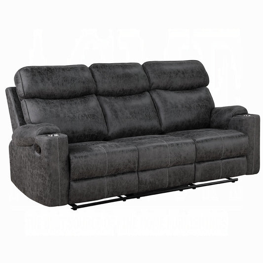 Hori Manual Recliner Sofa, 86 Inch, Dark Gray Microfiber, Cupholders
