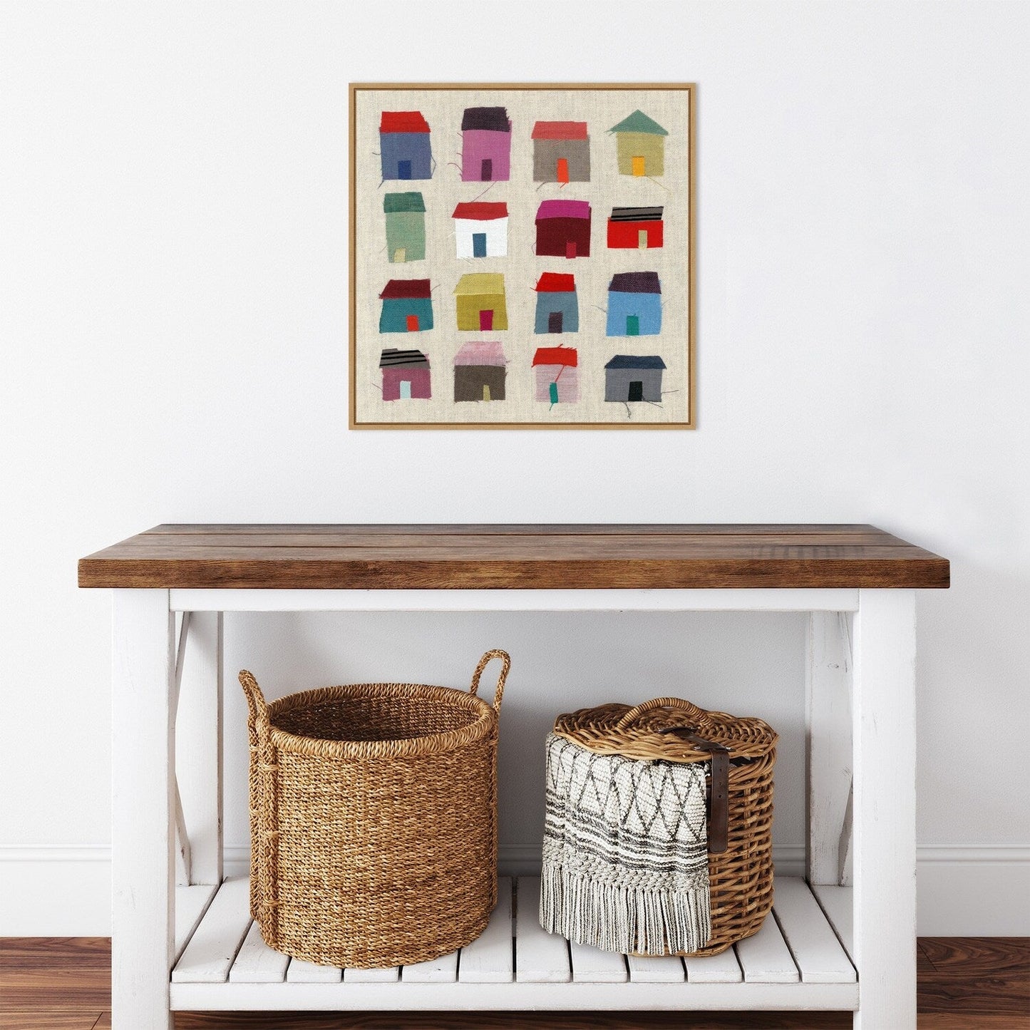 Houses by Jenny Frean Framed Canvas Wall Art Print - Sylvie Maple