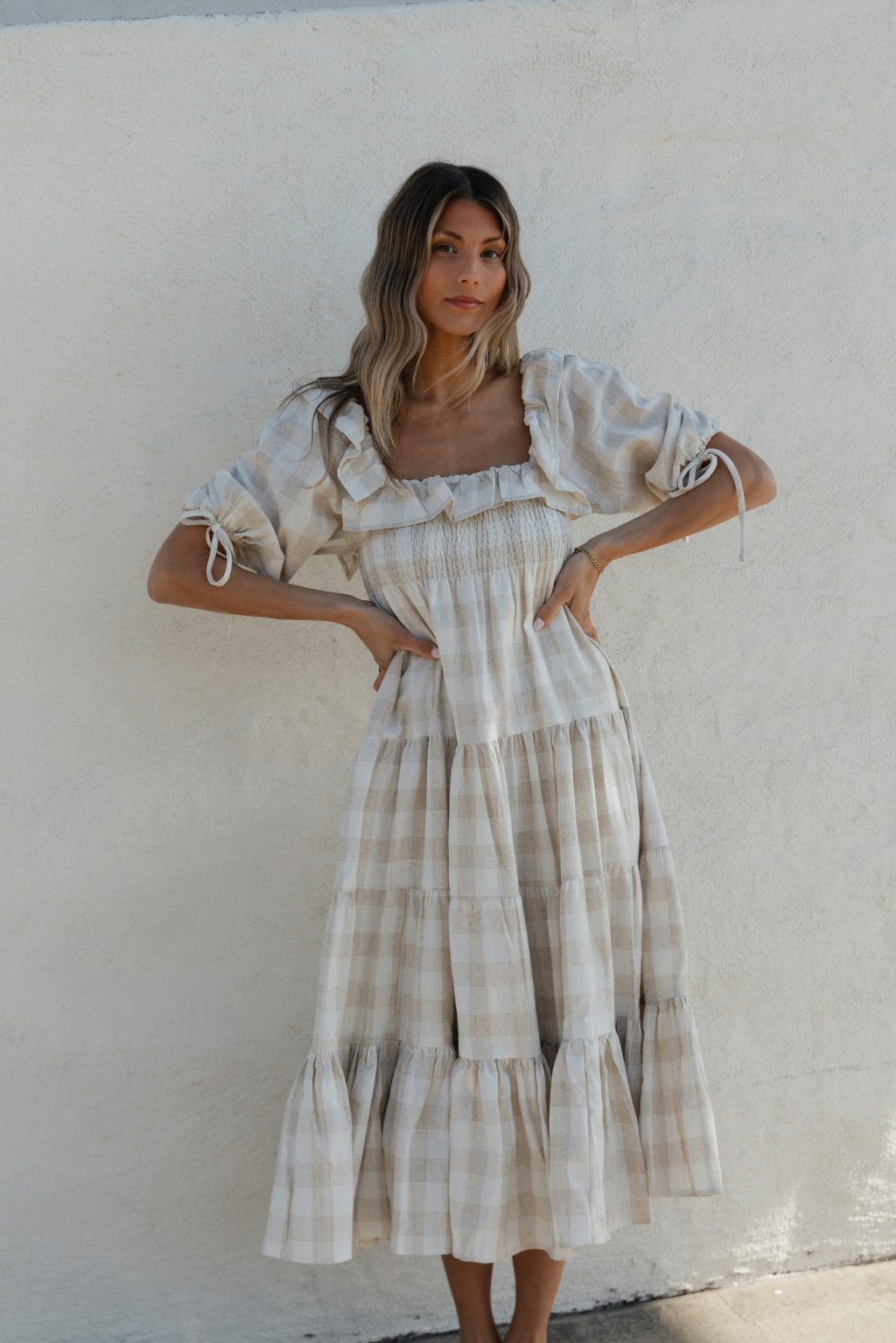 Clea Dress in Natural Plaid - Bump Friendly