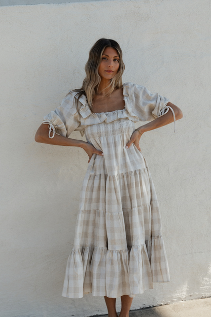 Clea Dress in Natural Plaid - Bump Friendly
