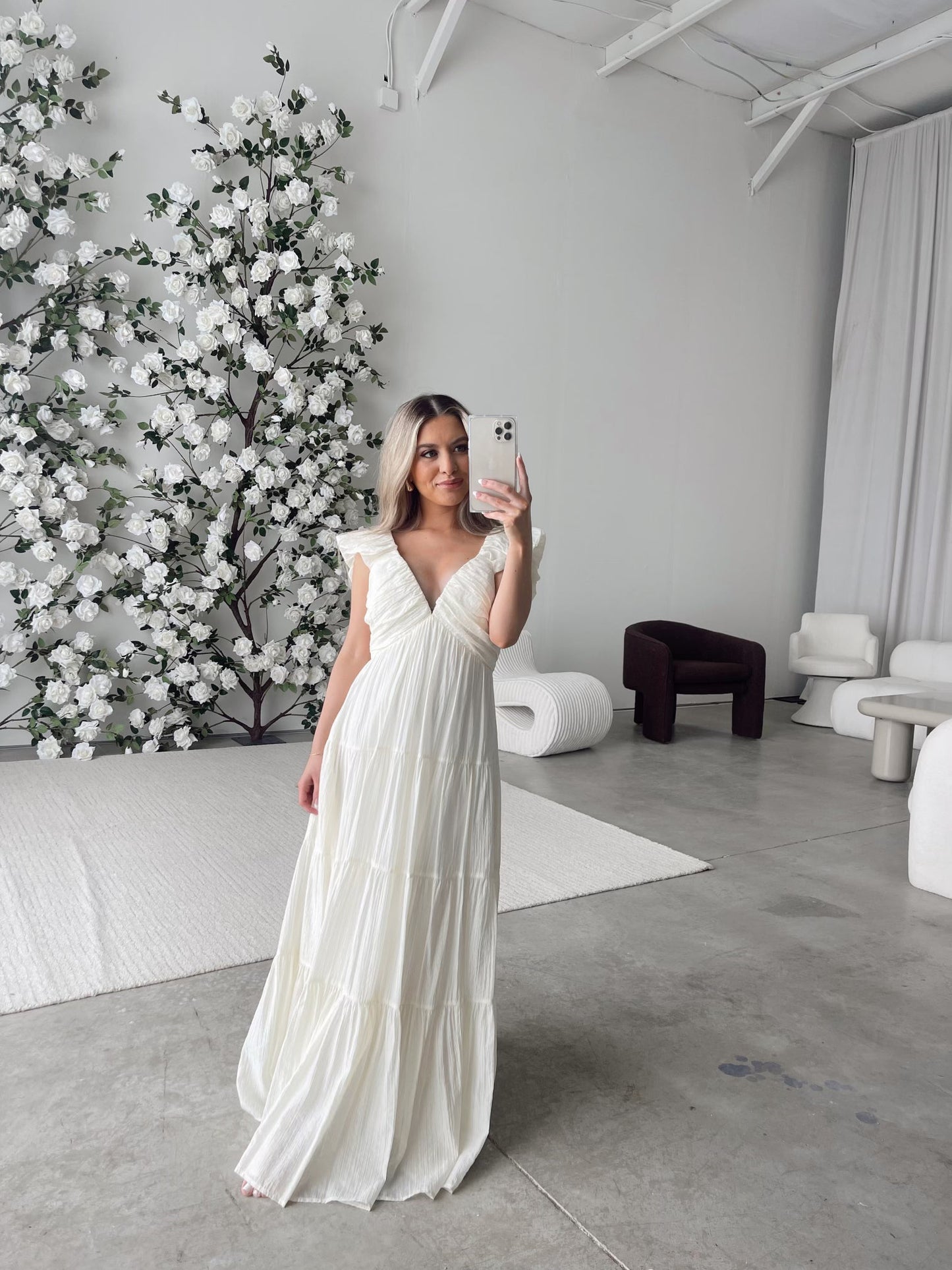 Katy Pleated Bodice Maxi Dress in Cream - Bump Friendly - Restocking End of Sept