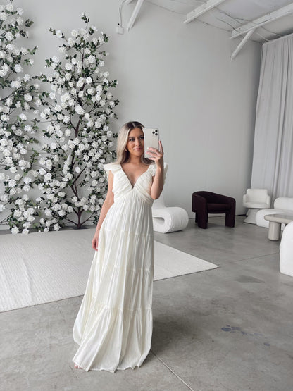 Katy Pleated Bodice Maxi Dress in Cream - Bump Friendly - Restocking End of Sept