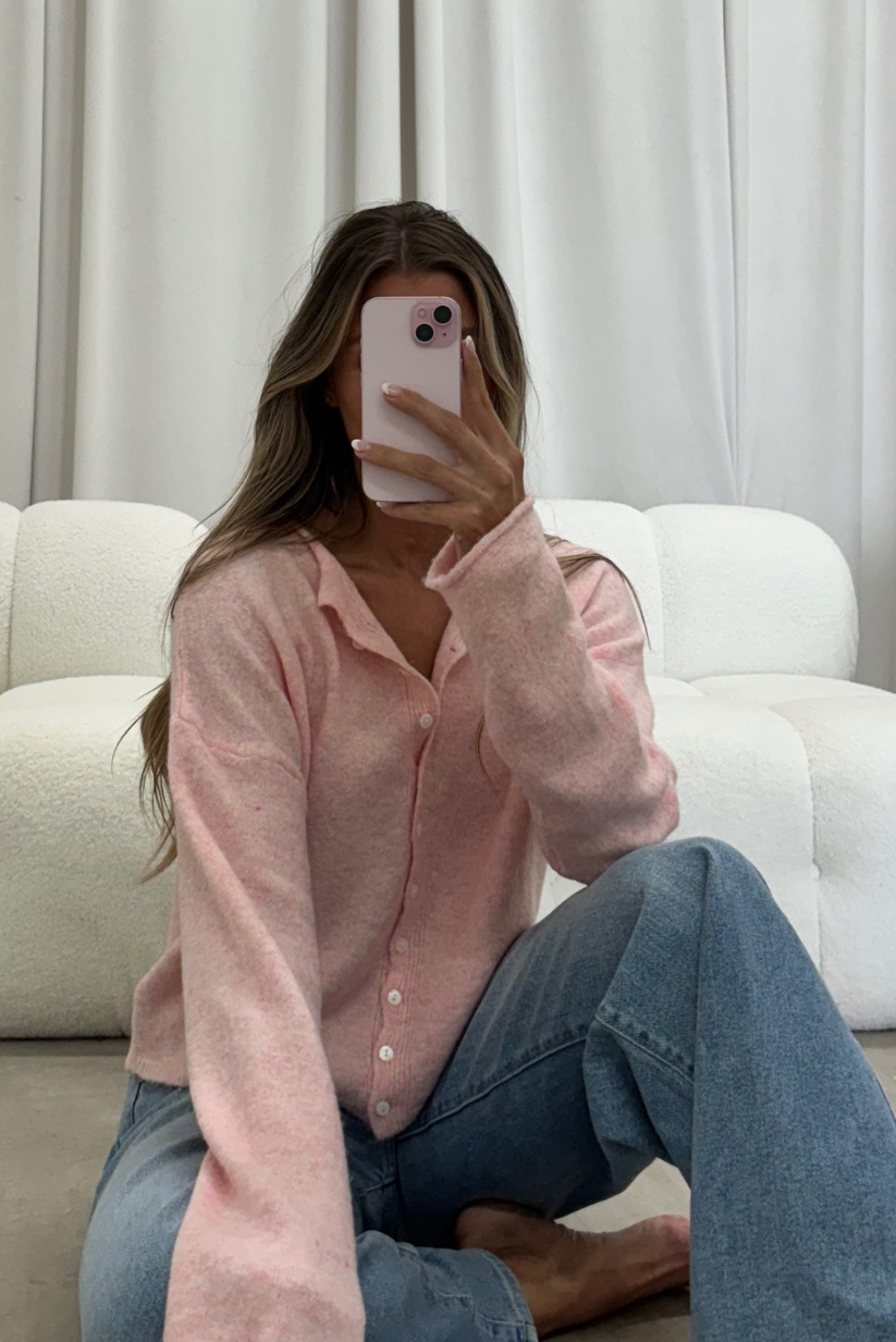 Dani Classic Lightweight Button Down Cardigan Top in Sherbet