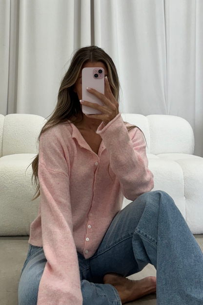 Dani Classic Lightweight Button Down Cardigan Top in Sherbet