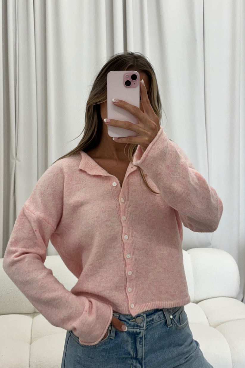 Dani Classic Lightweight Button Down Cardigan Top in Sherbet