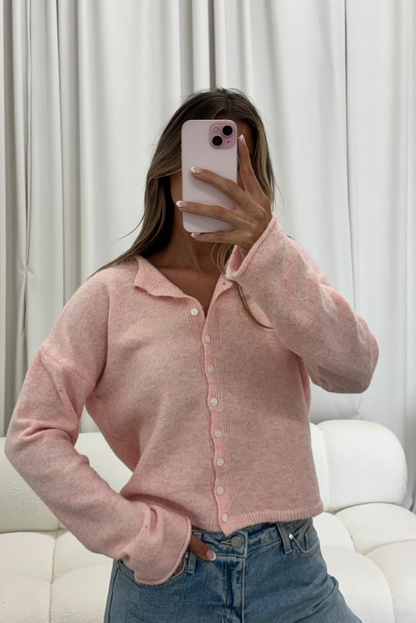 Dani Classic Lightweight Button Down Cardigan Top in Sherbet