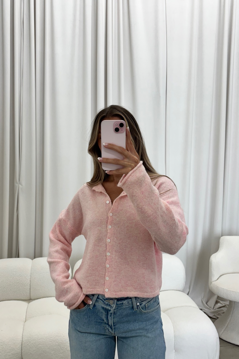 Dani Classic Lightweight Button Down Cardigan Top in Sherbet