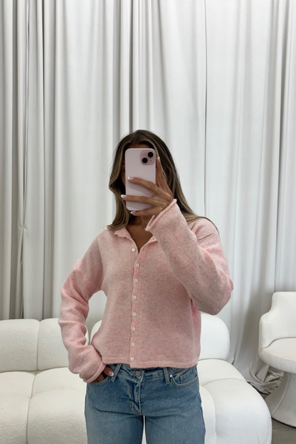 Dani Classic Lightweight Button Down Cardigan Top in Sherbet
