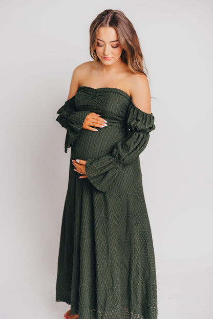 Corrine Tiered Sleeve Maxi Dress with Pockets in Hunter Green - Bump Friendly