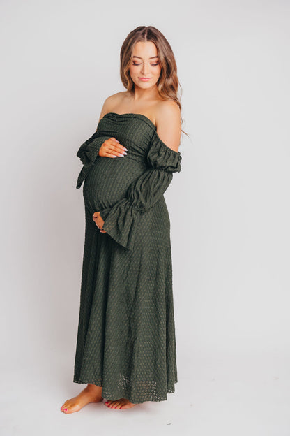 Corrine Tiered Sleeve Maxi Dress with Pockets in Hunter Green - Bump Friendly