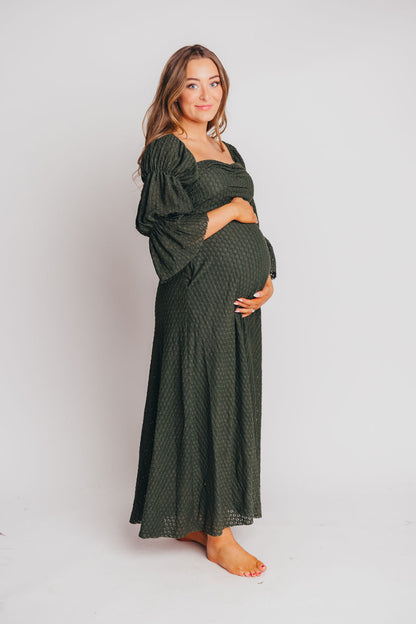 Corrine Tiered Sleeve Maxi Dress with Pockets in Hunter Green - Bump Friendly