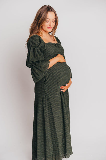 Corrine Tiered Sleeve Maxi Dress with Pockets in Hunter Green - Bump Friendly