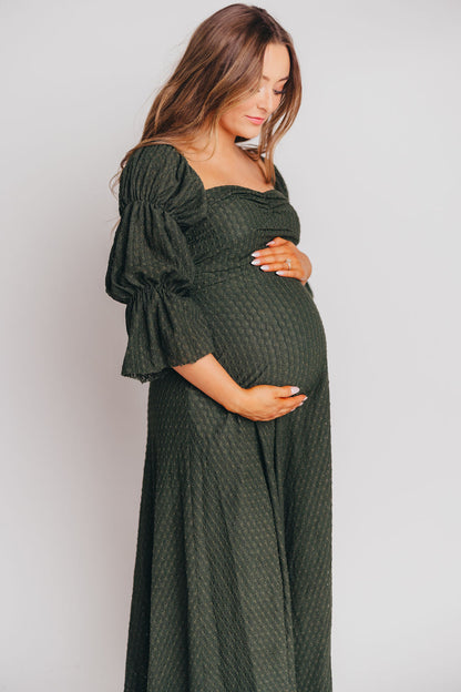 Corrine Tiered Sleeve Maxi Dress with Pockets in Hunter Green - Bump Friendly