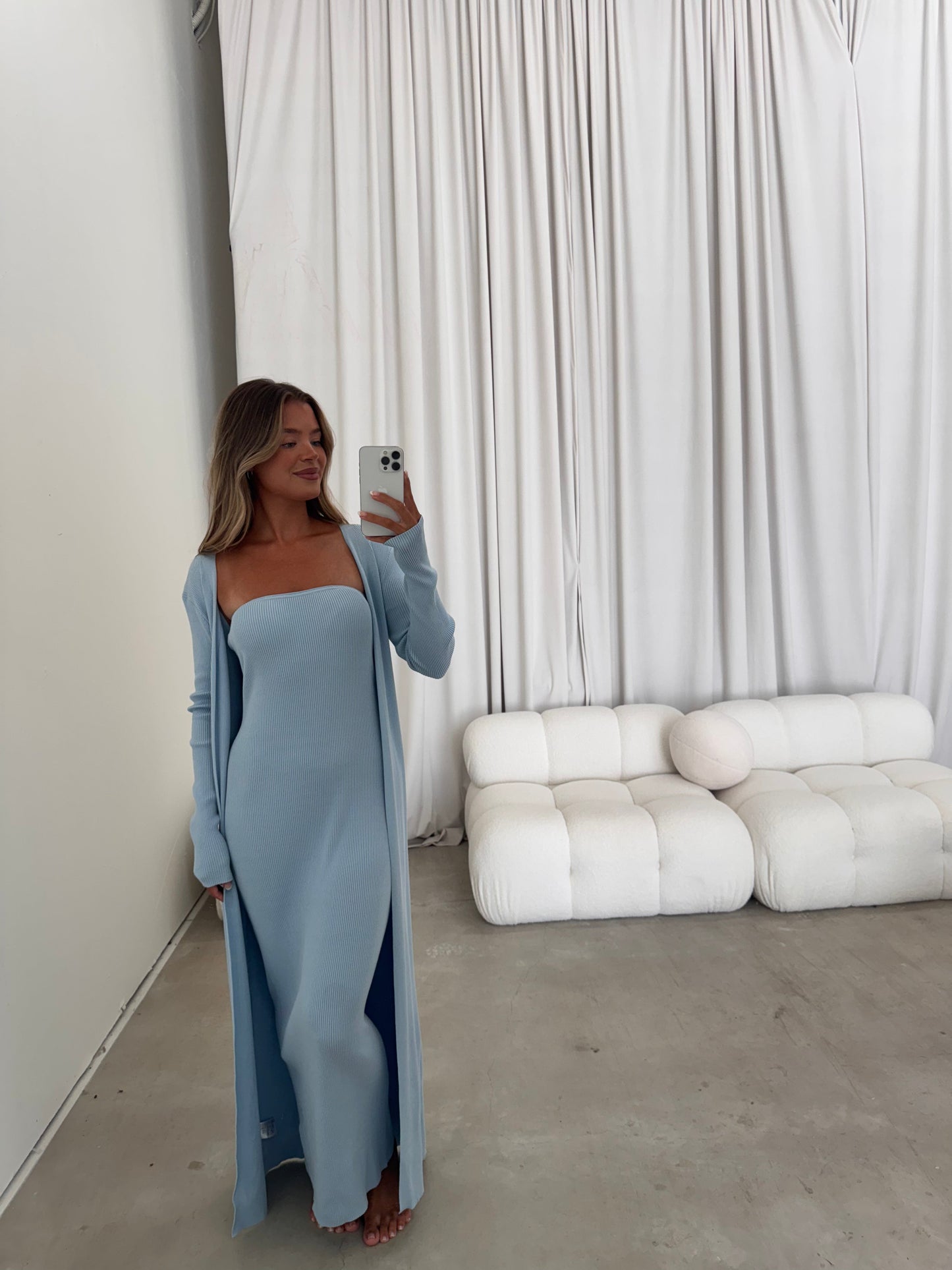 Lina Two Piece Dress Set in Dusty Blue - Bump Friendly