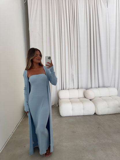Lina Two Piece Dress Set in Dusty Blue - Bump Friendly