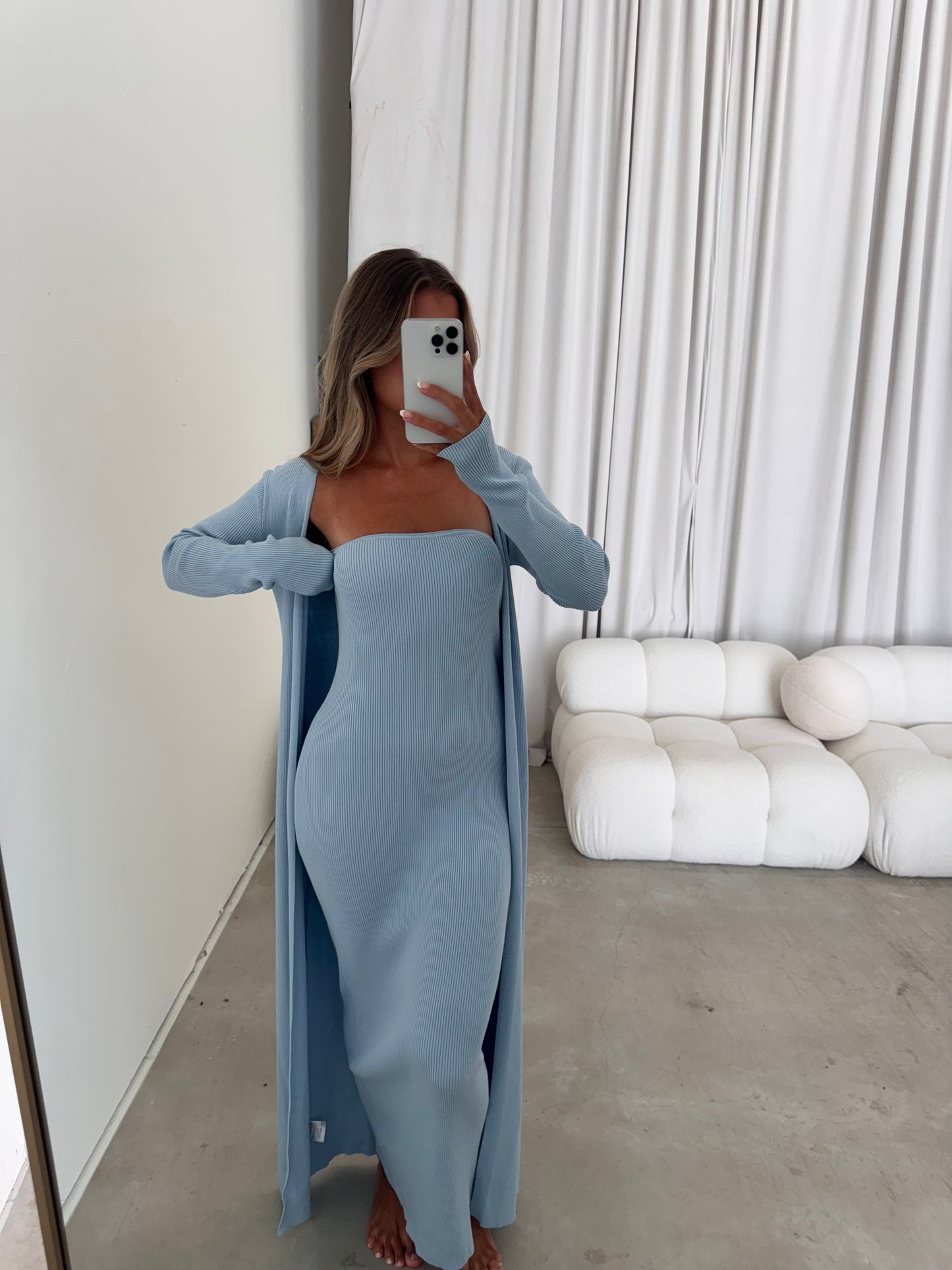 Lina Two Piece Dress Set in Dusty Blue - Bump Friendly