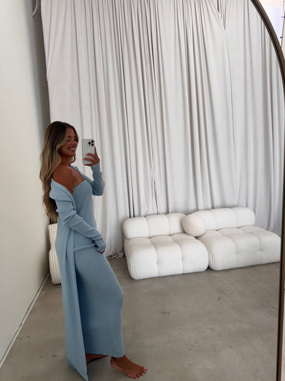 Lina Two Piece Dress Set in Dusty Blue - Bump Friendly