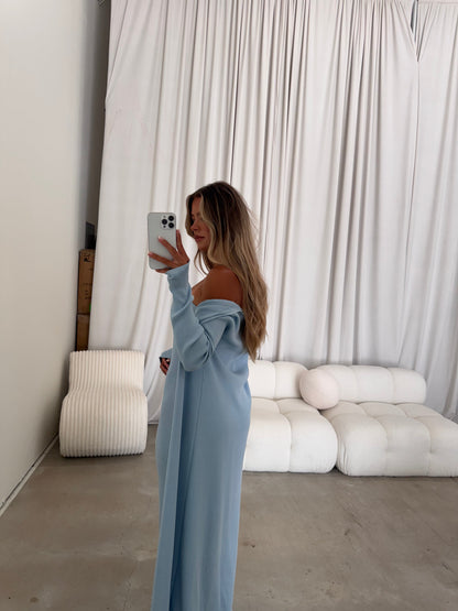 Lina Two Piece Dress Set in Dusty Blue - Bump Friendly