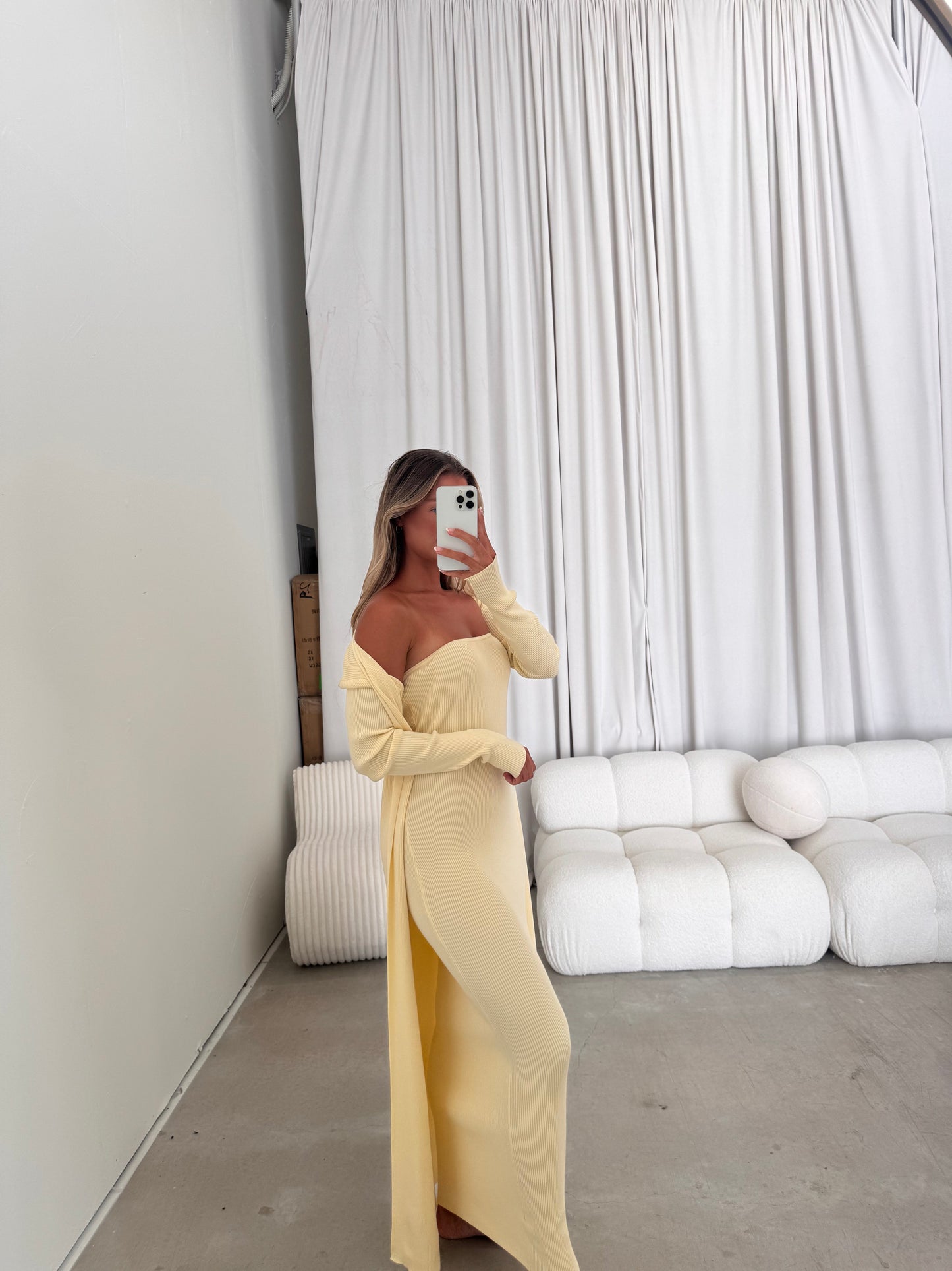 Lina Two Piece Dress Set in Butter Yellow - Bump Friendly
